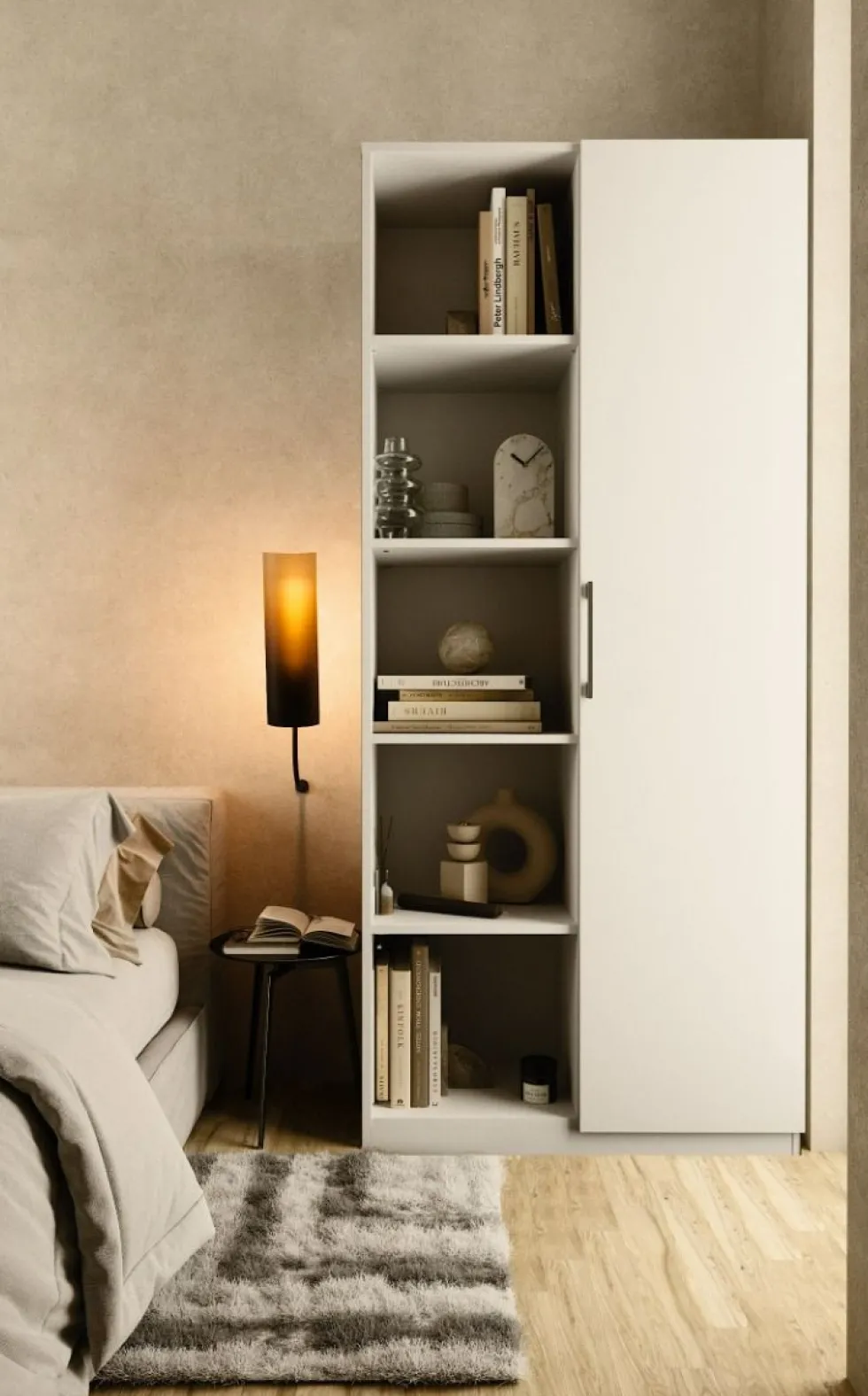 Libreria moderna 80x182x30 cm con vani a giorno e anta bianca LBT8