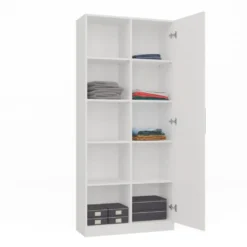 Libreria moderna 80x182x30 cm con vani a giorno e anta bianca LBT8