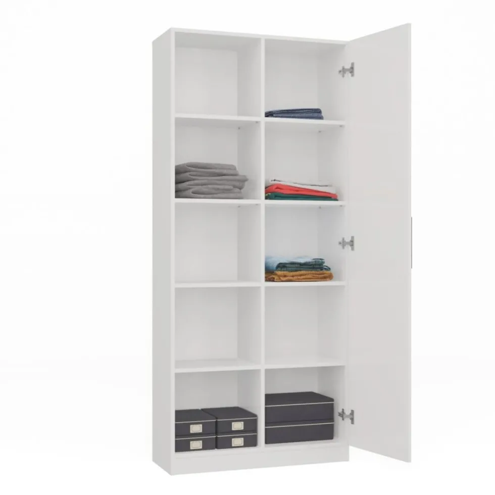 Libreria moderna 80x182x30 cm con vani a giorno e anta bianca LBT8