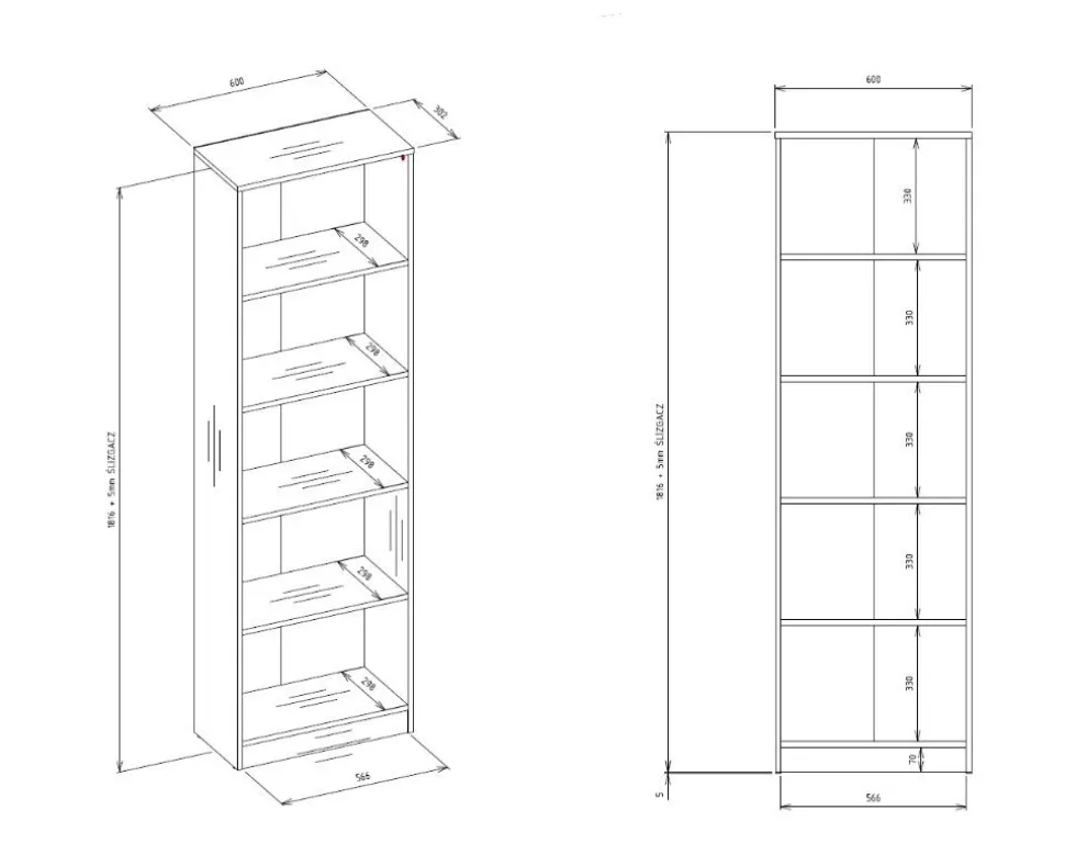 Libreria moderna 60x182x30 con 4 ripiani cm bianca LBT2