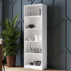 Libreria moderna 60x182x30 con 4 ripiani cm bianca LBT2