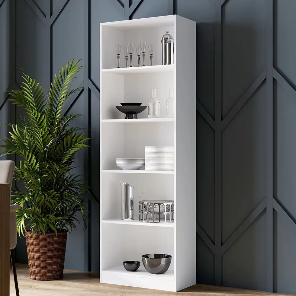 Libreria moderna 60x182x30 con 4 ripiani cm bianca LBT2