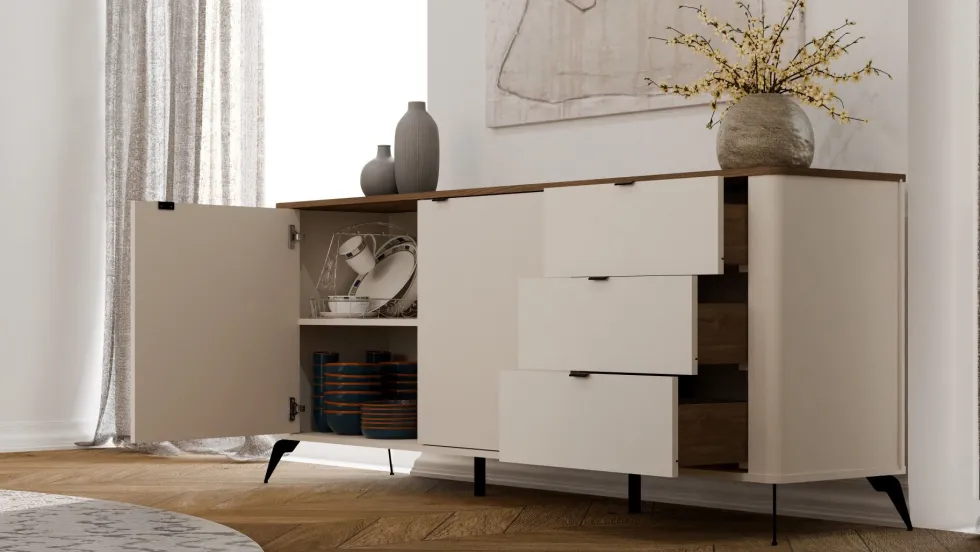 Madia da soggiorno elegante 183x75 cm in beige e rovere MT2