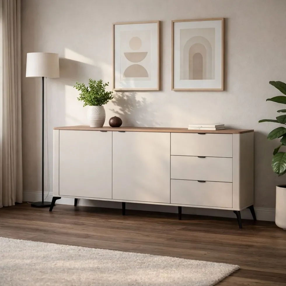 Madia da soggiorno elegante 183x75 cm in beige e rovere MT2