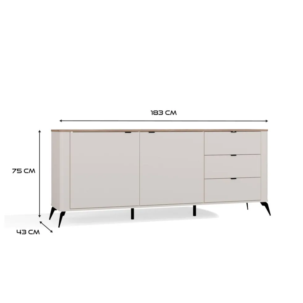 Madia da soggiorno elegante 183x75 cm in beige e rovere MT2
