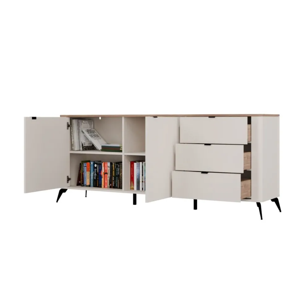 Madia da soggiorno elegante 183x75 cm in beige e rovere MT2