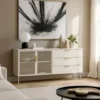 Madia da soggiorno moderna con ante in vetro temperato e luce LED cashmere MALK41