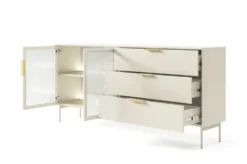 Madia da soggiorno moderna con ante in vetro temperato e luce LED cashmere MALK41