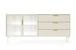 Madia da soggiorno moderna con ante in vetro temperato e luce LED cashmere MALK41