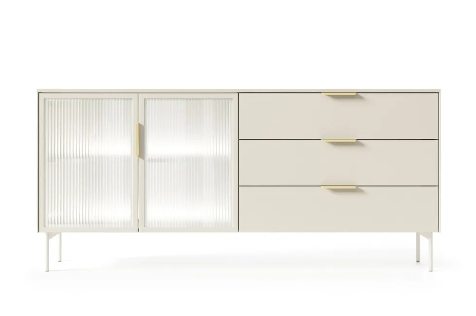 Madia da soggiorno moderna con ante in vetro temperato e luce LED cashmere MALK41