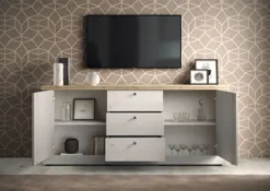 Madia da soggiorno 211x88 cm bianco effetto legno e rovere ML57