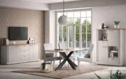 Madia da soggiorno 211x88 cm bianco effetto legno e rovere ML57