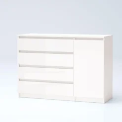 Madia grande per soggiorno 120x86 cm con 4 cassetti bianco lucido MG7