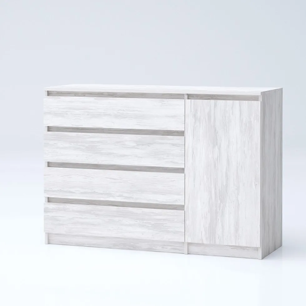 Madia grande per soggiorno 120x86 cm con 4 cassetti bianco legno MG7
