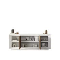 Madia moderna a 4 ante 207x80 cm bianco opaco e rovere scuro ML56