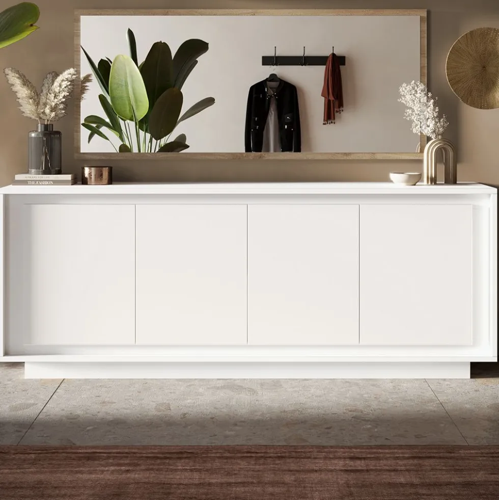 Madia moderna a 4 ante 207x80 cm bianco opaco ML56
