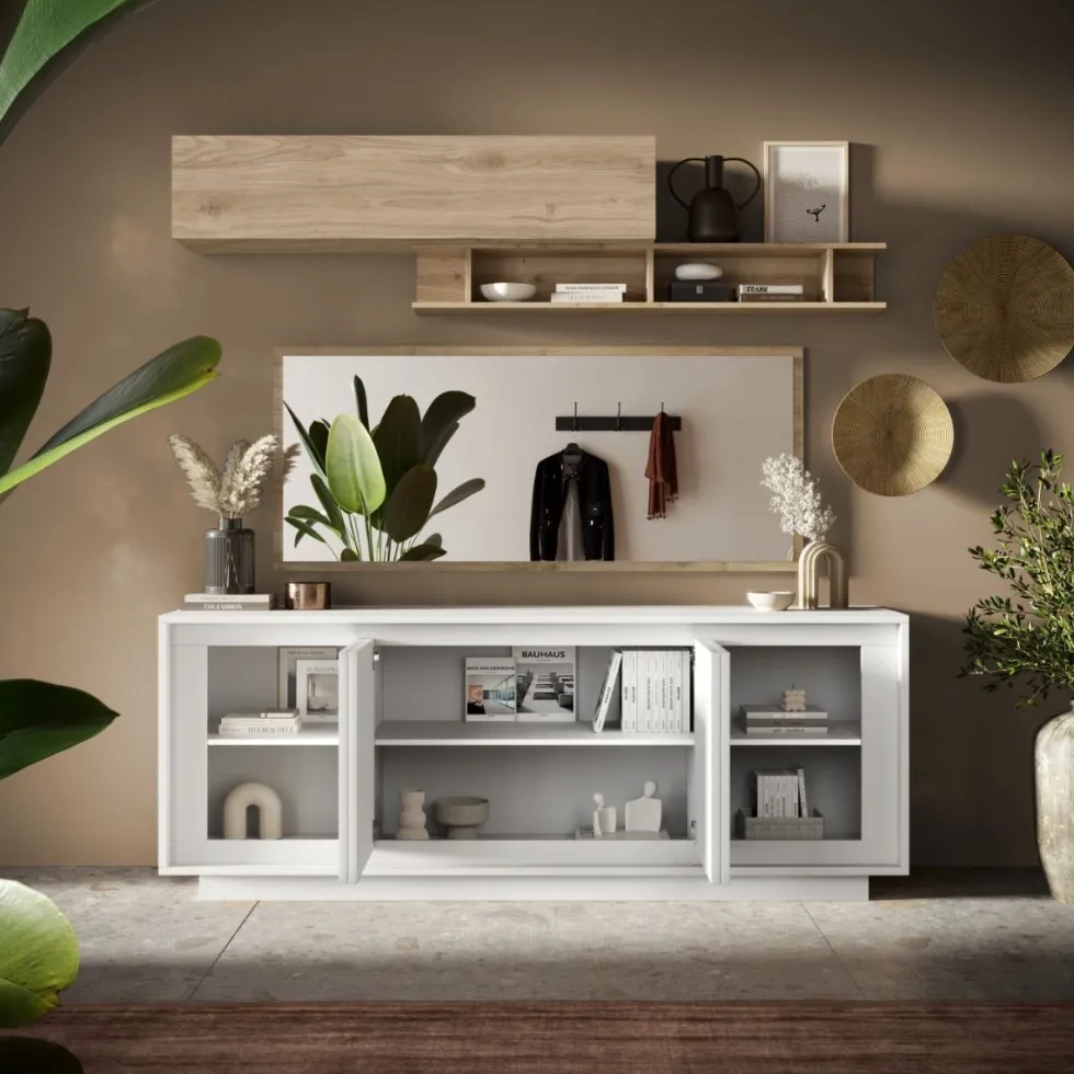 Madia moderna a 4 ante 207x80 cm bianco opaco ML56