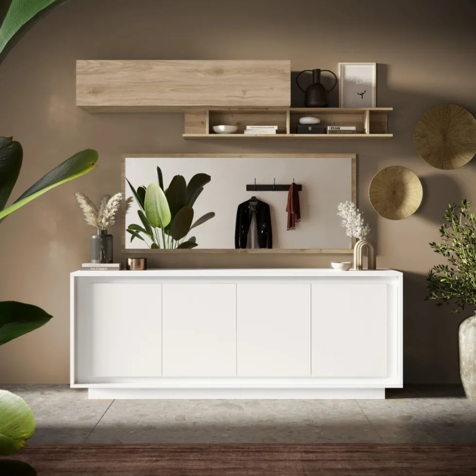 Madia moderna a 4 ante 207x80 cm bianco opaco ML56