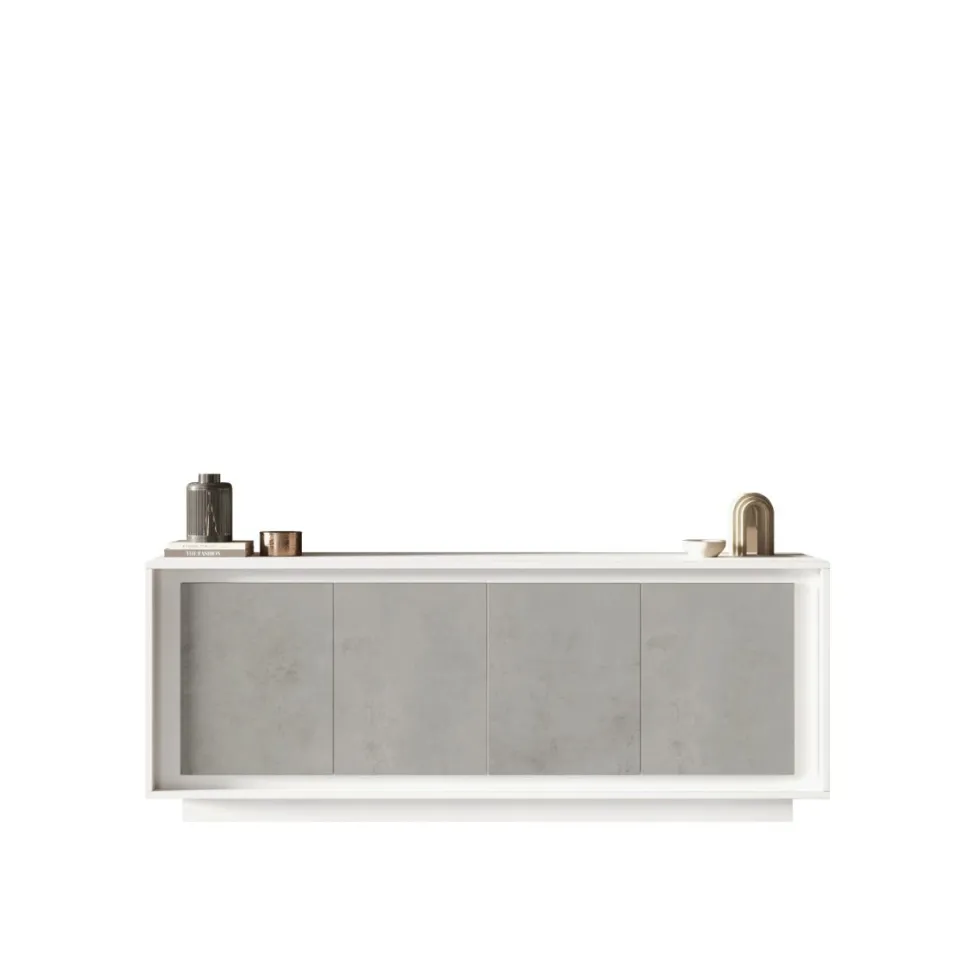 Madia moderna a 4 ante 207x80 cm bianco opaco e cemento ML56