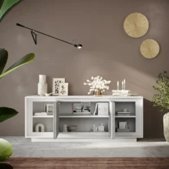 Madia moderna a 4 ante 207x80 cm bianco opaco e cemento ML56