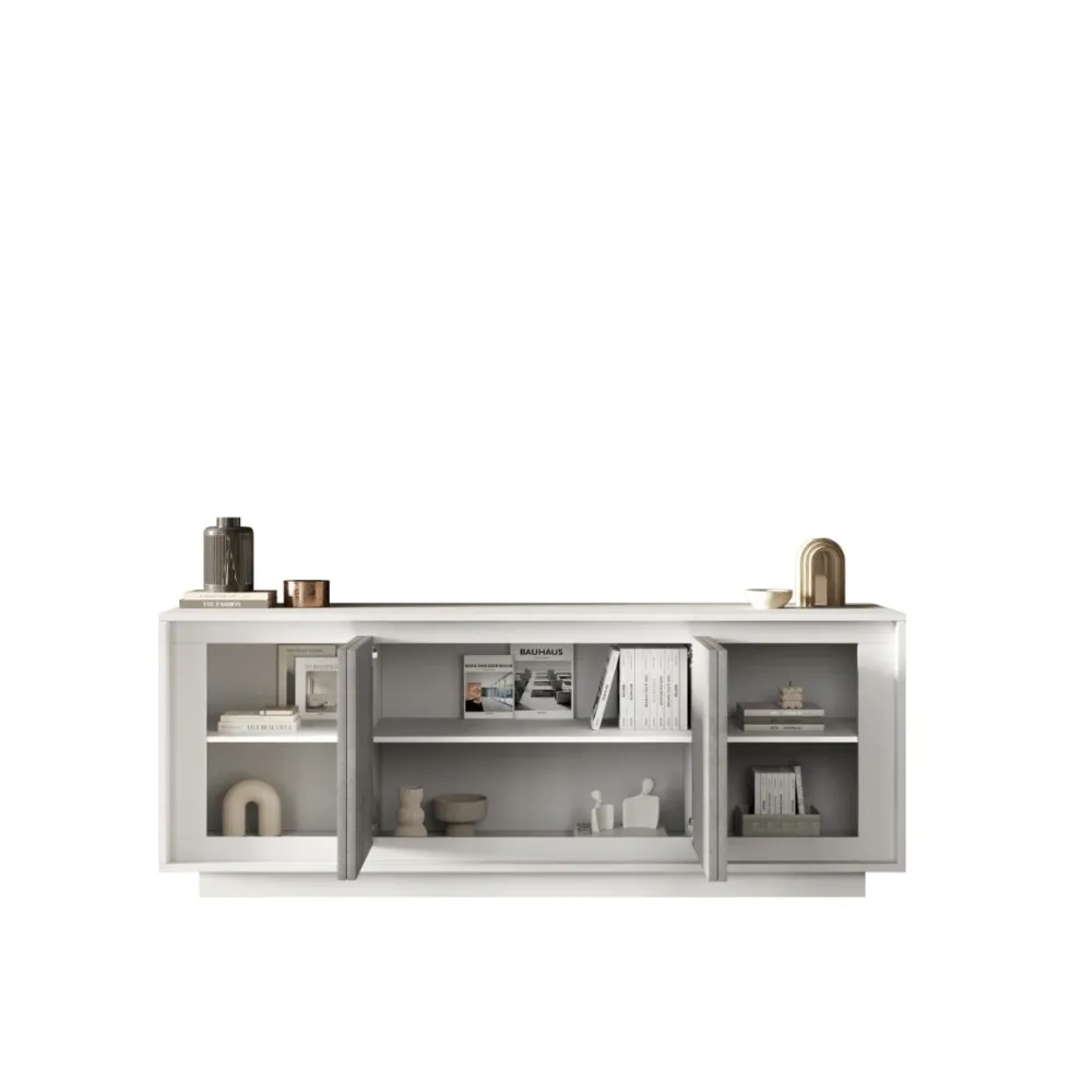 Madia moderna a 4 ante 207x80 cm bianco opaco e cemento ML56