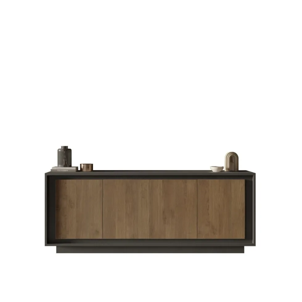 Madia moderna a 4 ante 207x80 cm grafite e rovere scuro ML56