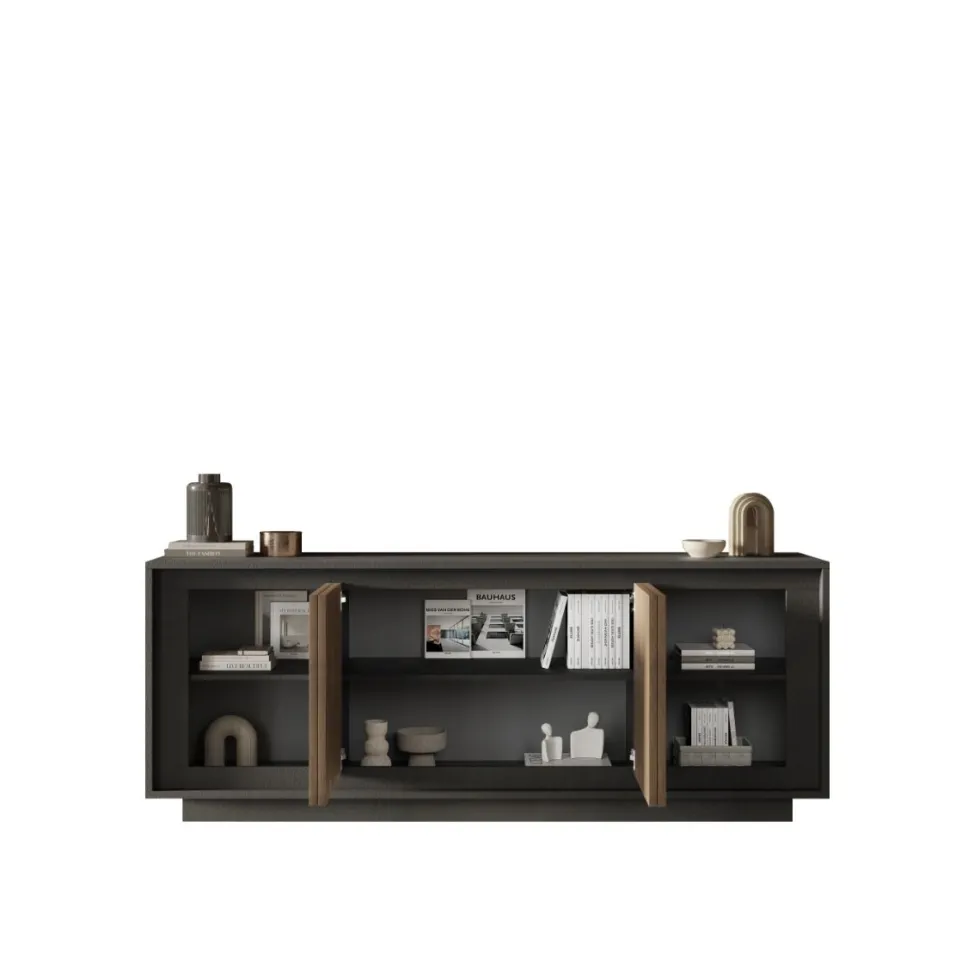 Madia moderna a 4 ante 207x80 cm grafite e rovere scuro ML56