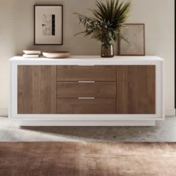 Madia moderna 2 ante 184x80 cm bianco opaco e rovere scuro ML55