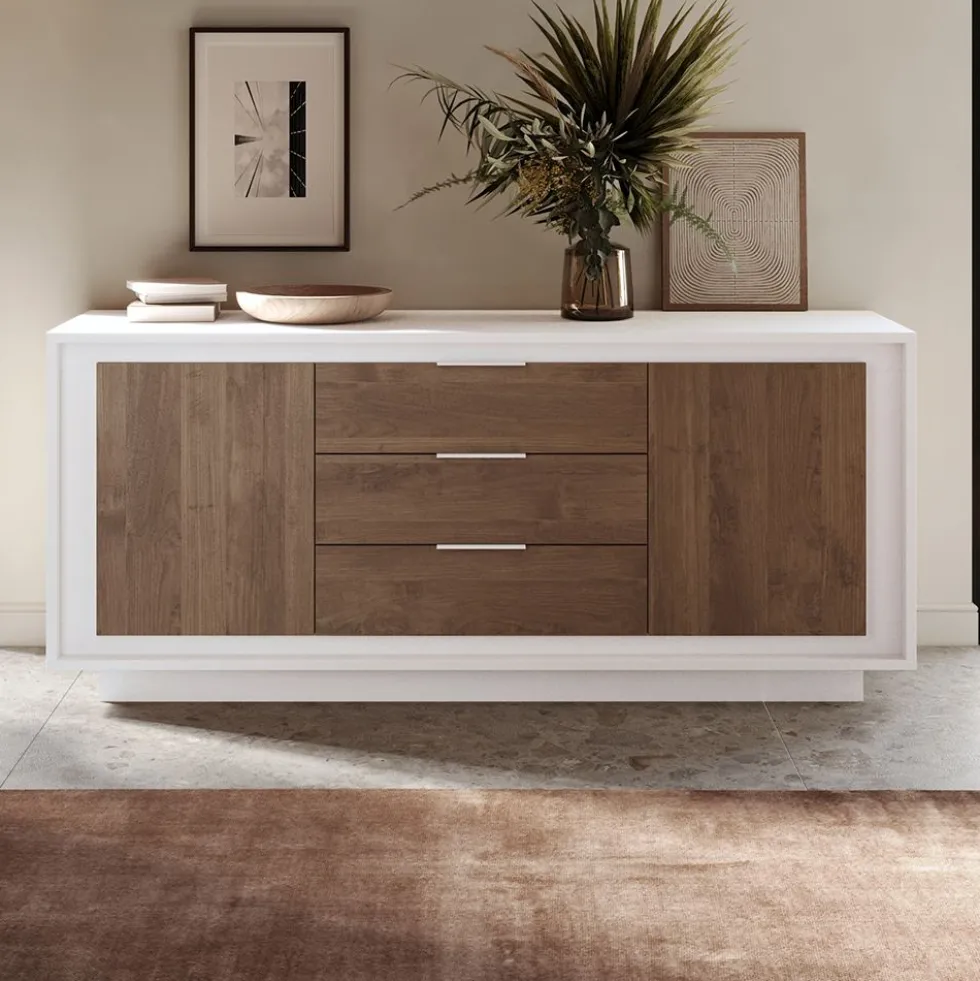 Madia moderna 2 ante 184x80 cm bianco opaco e rovere scuro ML55