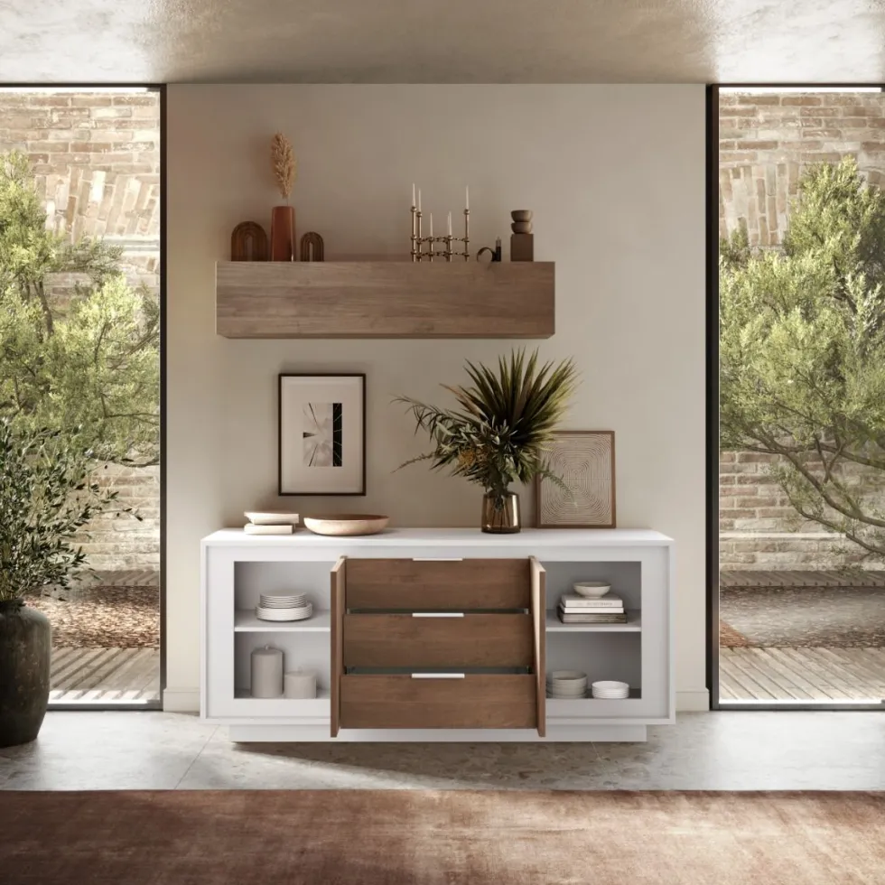 Madia moderna 2 ante 184x80 cm bianco opaco e rovere scuro ML55