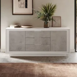 Madia moderna 2 ante 184x80 cm bianco opaco e cemento ML55