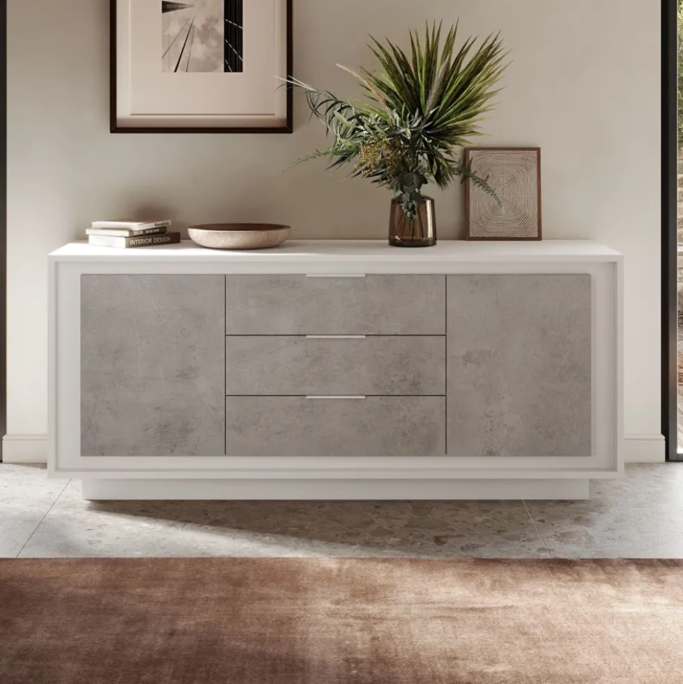 Madia moderna 2 ante 184x80 cm bianco opaco e cemento ML55