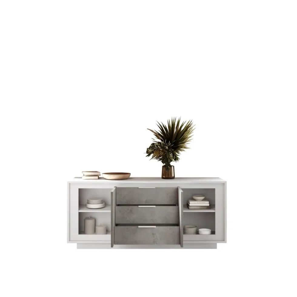Madia moderna 2 ante 184x80 cm bianco opaco e cemento ML55