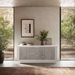 Madia moderna 2 ante 184x80 cm bianco opaco e cemento ML55