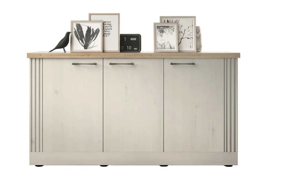 Madia moderna 3 ante 164x88 cm bianco effetto legno e rovere ML58
