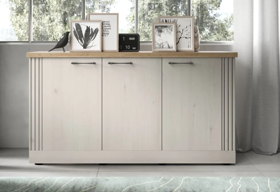 Madia moderna 3 ante 164x88 cm bianco effetto legno e rovere ML58