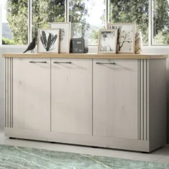 Madia moderna 3 ante 164x88 cm bianco effetto legno e rovere ML58