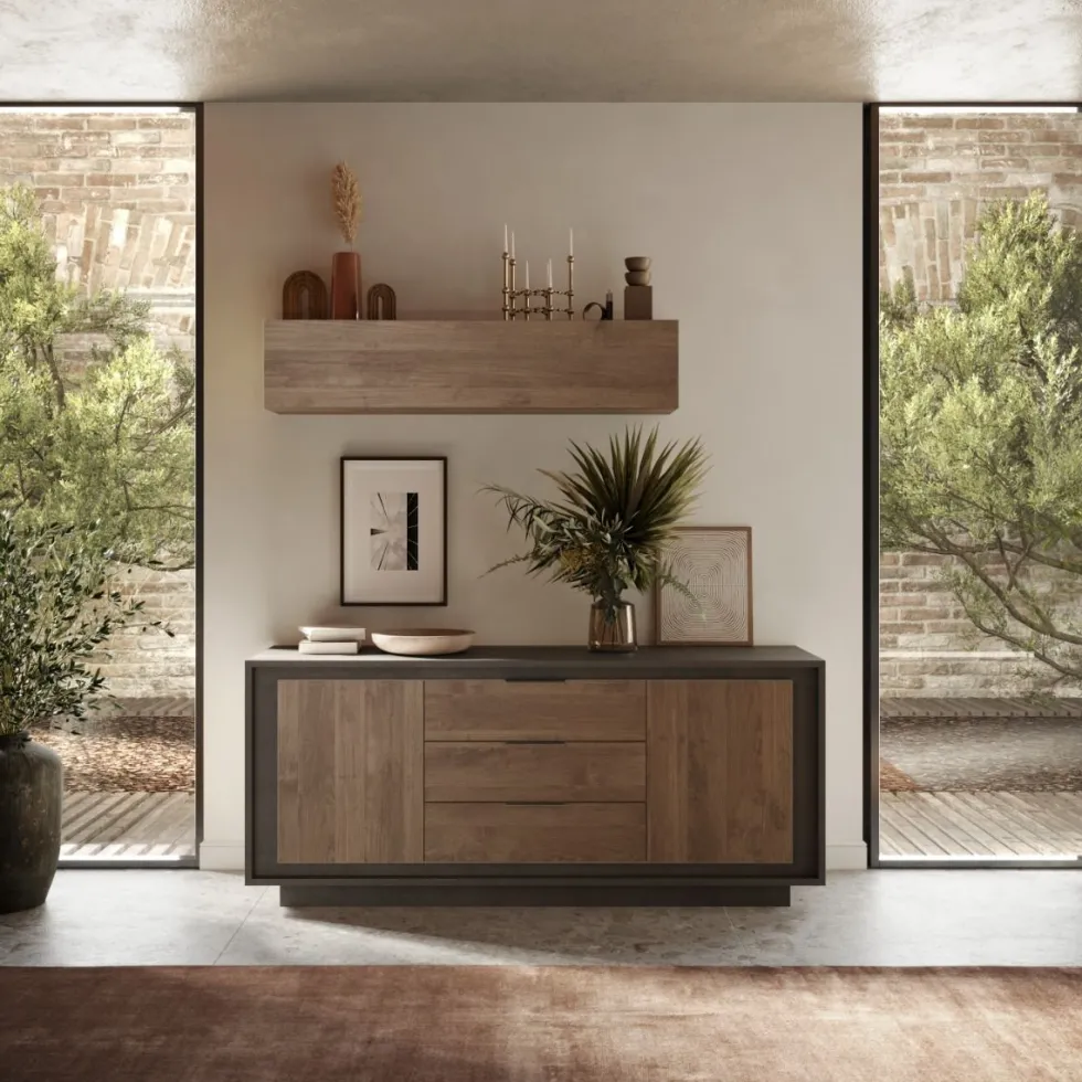 Madia moderna 2 ante 184x80 cm grafite e rovere scuro ML55