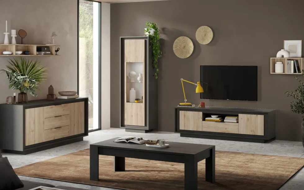 Madia moderna 2 ante 184x80 cm grafite e rovere chiaro ML55