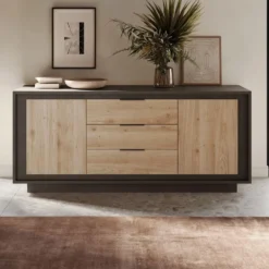 Madia moderna 2 ante 184x80 cm grafite e rovere chiaro ML55
