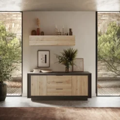 Madia moderna 2 ante 184x80 cm grafite e rovere chiaro ML55