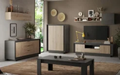 Madia moderna 2 ante 184x80 cm grafite e rovere chiaro ML55