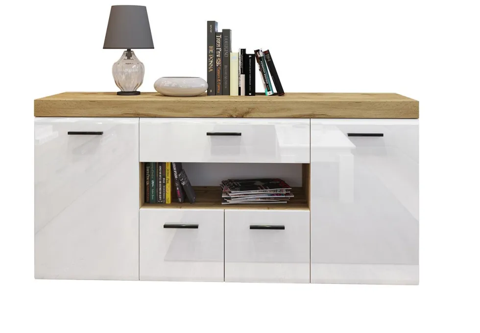 Madia moderna bianco lucido e rovere MI6