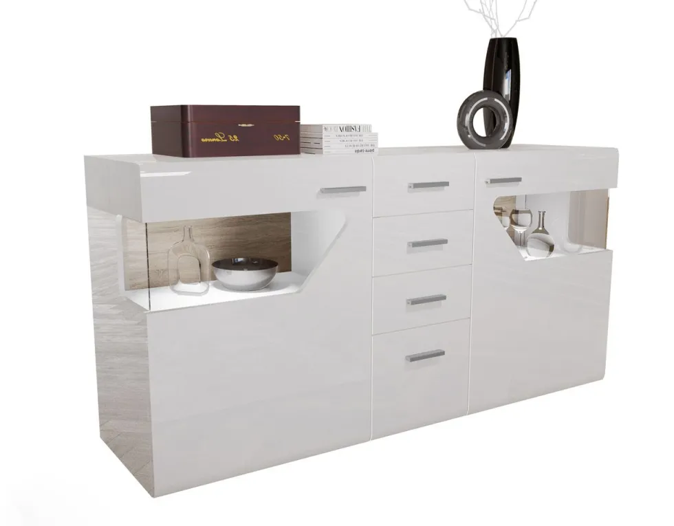 Madia moderna chic con LED bianca lucida MI8