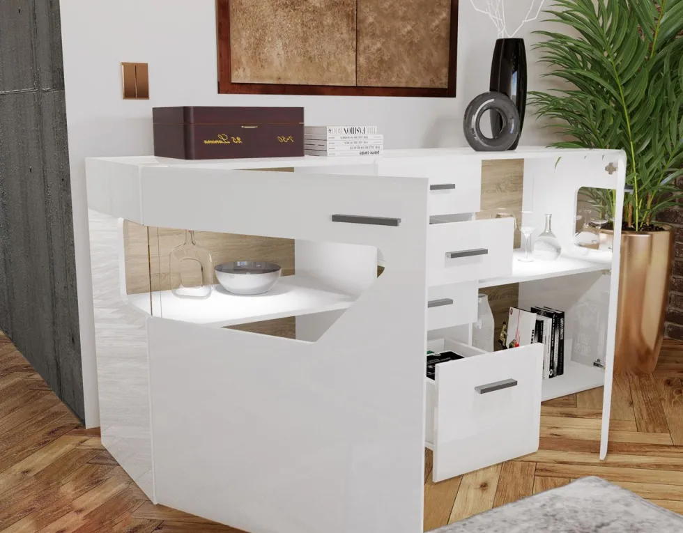 Madia moderna chic con LED bianca lucida MI8