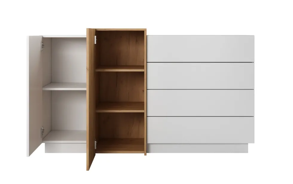 Madia moderna 160 cm bianca e rovere MALK39
