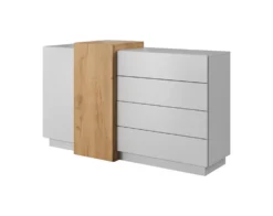 Madia moderna 160 cm bianca e rovere MALK39