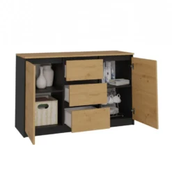 Madia moderna 120 cm con cassetti e ante rovere e antracite MT8