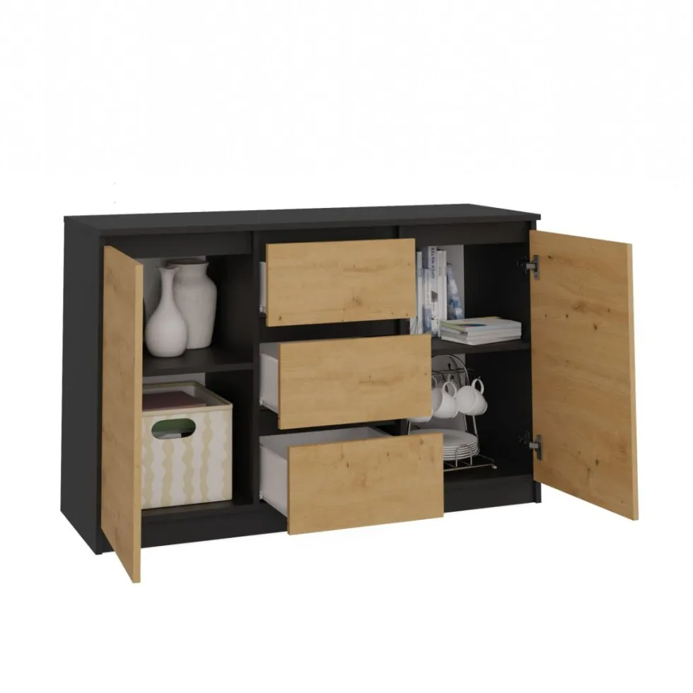 Madia moderna 120 cm con cassetti e ante rovere e antracite MT8