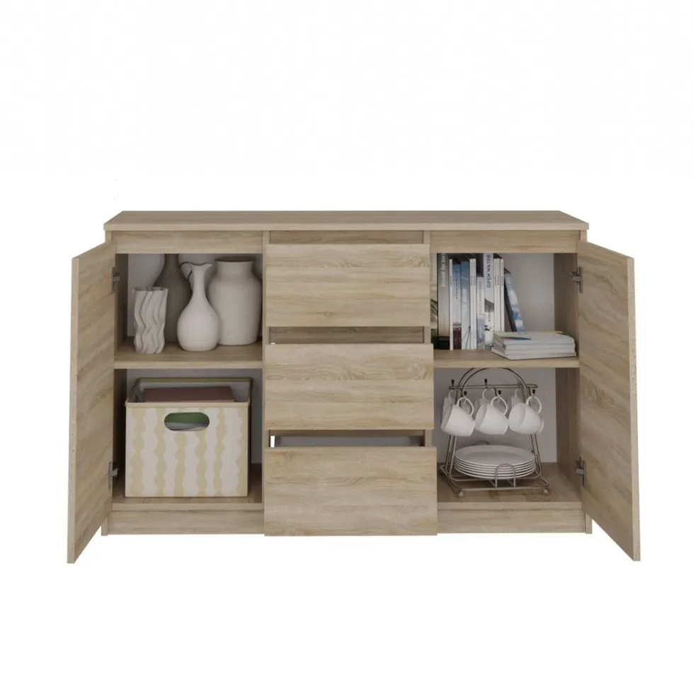 Madia moderna 120 cm con cassetti e ante in rovere chiaro MT8